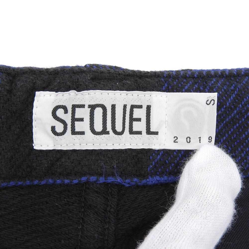 SEQUEL シークエル 美品 コットン チェック ハーフパンツ ボトムス メンズ ブルー×ブラック S ボトムス S