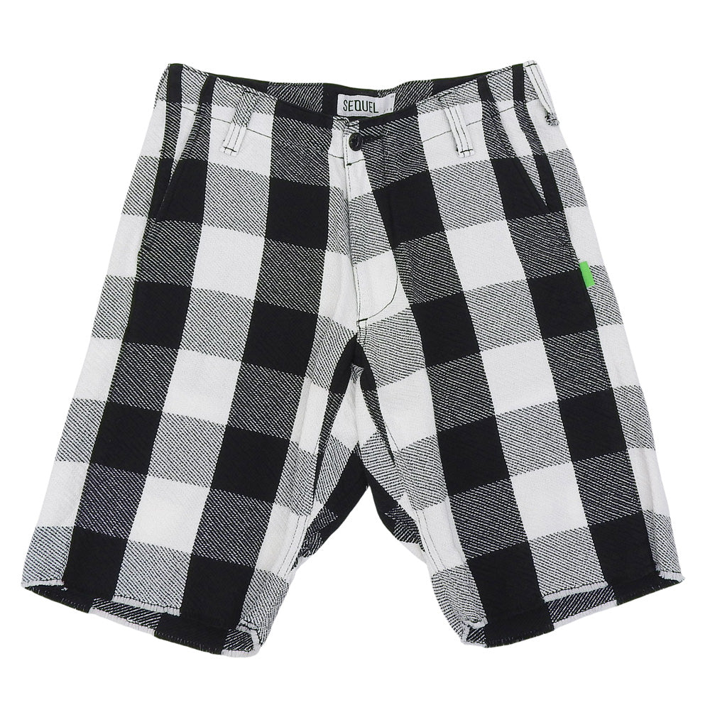 SEQUEL シークエル 美品 コットン チェック ハーフパンツ ボトムス メンズ ホワイト×ブラック S ボトムス S