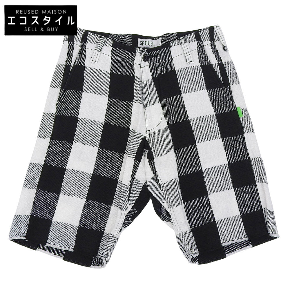 SEQUEL シークエル 美品 コットン チェック ハーフパンツ ボトムス メンズ ホワイト×ブラック S ボトムス S
