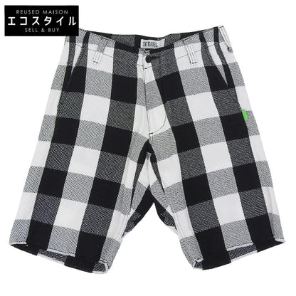 SEQUEL シークエル 美品 コットン チェック ハーフパンツ ボトムス メンズ ホワイト×ブラック S ボトムス S