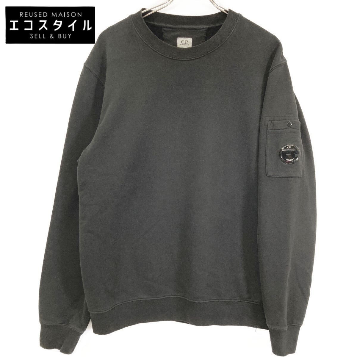 C.P.COMPANY シーピーカンパニー ﾌﾞﾗｯｸ 13CMSS008A ｸﾙｰﾈｯｸ 起毛ﾏﾝﾂｰﾏﾝ ｽｳｪｯﾄ トップス L