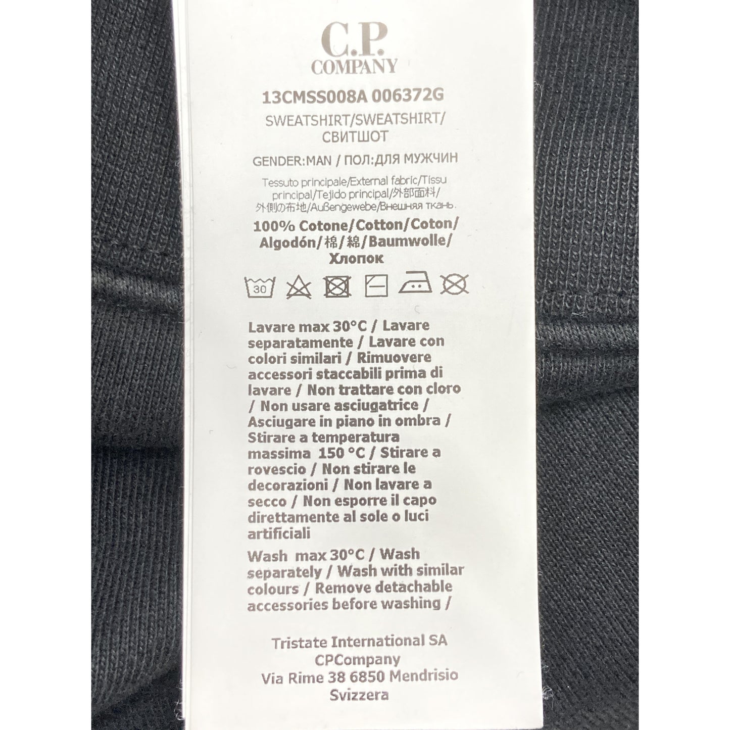 C.P.COMPANY シーピーカンパニー ﾌﾞﾗｯｸ 13CMSS008A ｸﾙｰﾈｯｸ 起毛ﾏﾝﾂｰﾏﾝ ｽｳｪｯﾄ トップス L