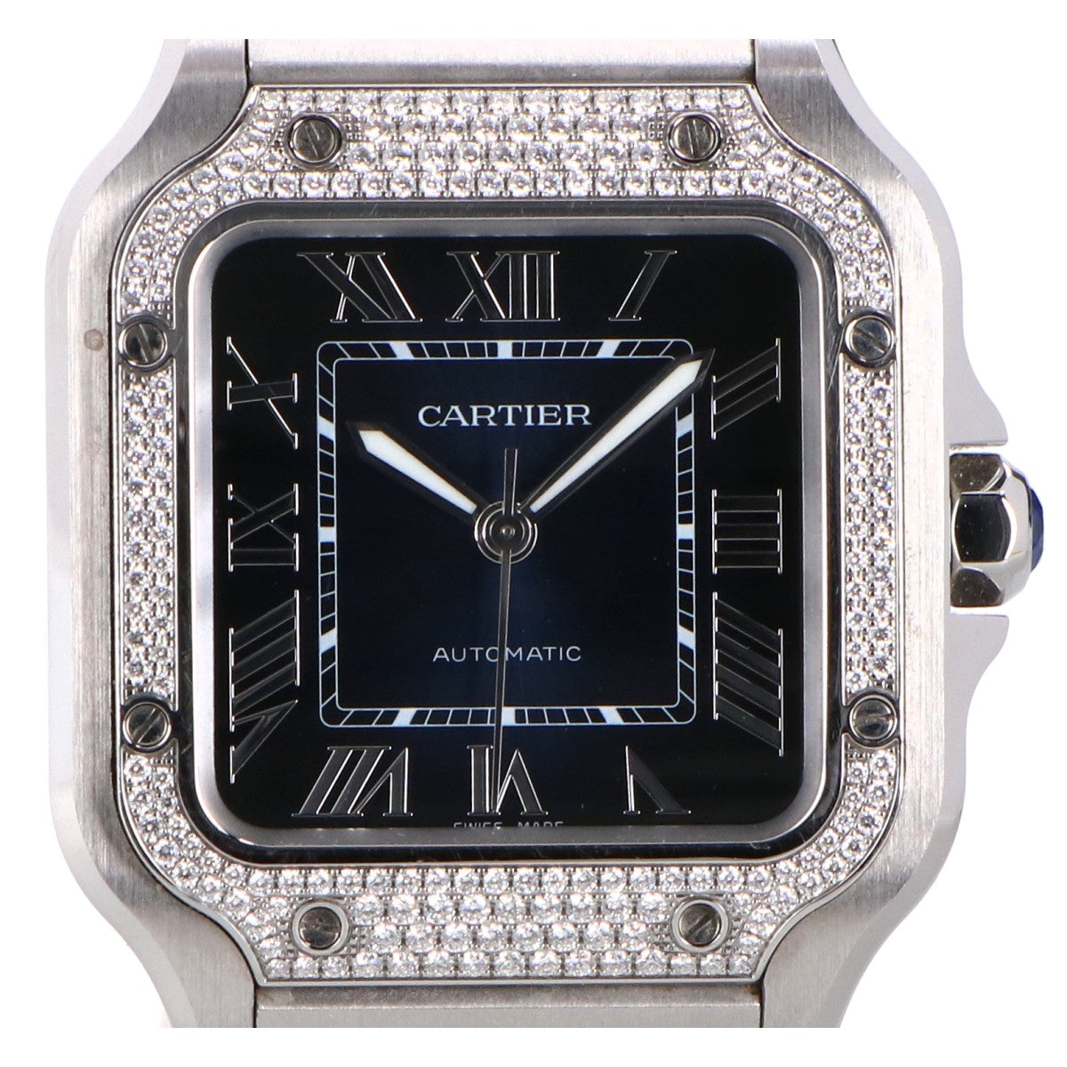 Cartier カルティエ 美品 W4SA0006 サントス ドゥ カルティエ MM ダイヤモンドベゼル 自動巻き 腕時計