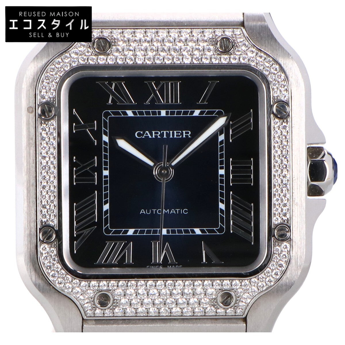 Cartier カルティエ 美品 W4SA0006 サントス ドゥ カルティエ MM ダイヤモンドベゼル 自動巻き 腕時計