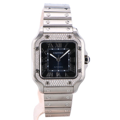 Cartier カルティエ 美品 W4SA0006 サントス ドゥ カルティエ MM ダイヤモンドベゼル 自動巻き 腕時計