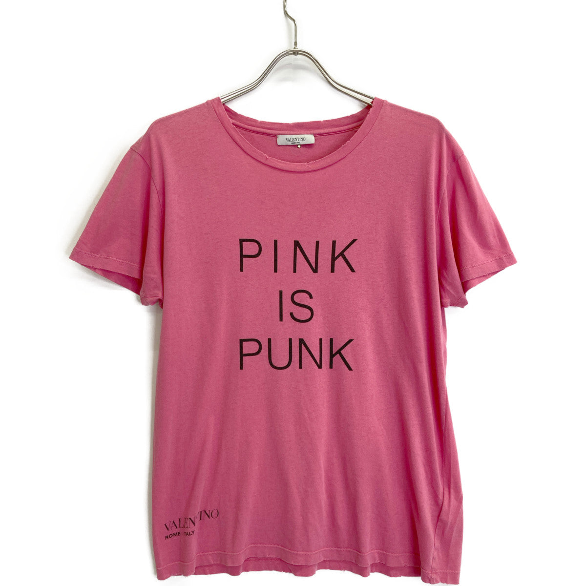 VALENTINO ヴァレンティノ PINK IS PUNK ﾀﾞﾒｰｼﾞ加工 ﾌﾟﾘﾝﾄ Tｼｬﾂ トップス S