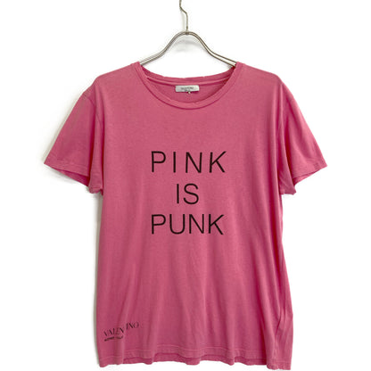 VALENTINO ヴァレンティノ PINK IS PUNK ﾀﾞﾒｰｼﾞ加工 ﾌﾟﾘﾝﾄ Tｼｬﾂ トップス S