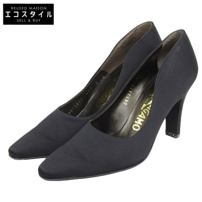 Salvatore Ferragamo サルヴァトーレフェラガモ 美品 サテン パンプス レディース ブラック 5 シューズ 5