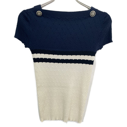 CHANEL シャネル ネイビー×ホワイト P53627 半袖ニットカットソー トップス 34