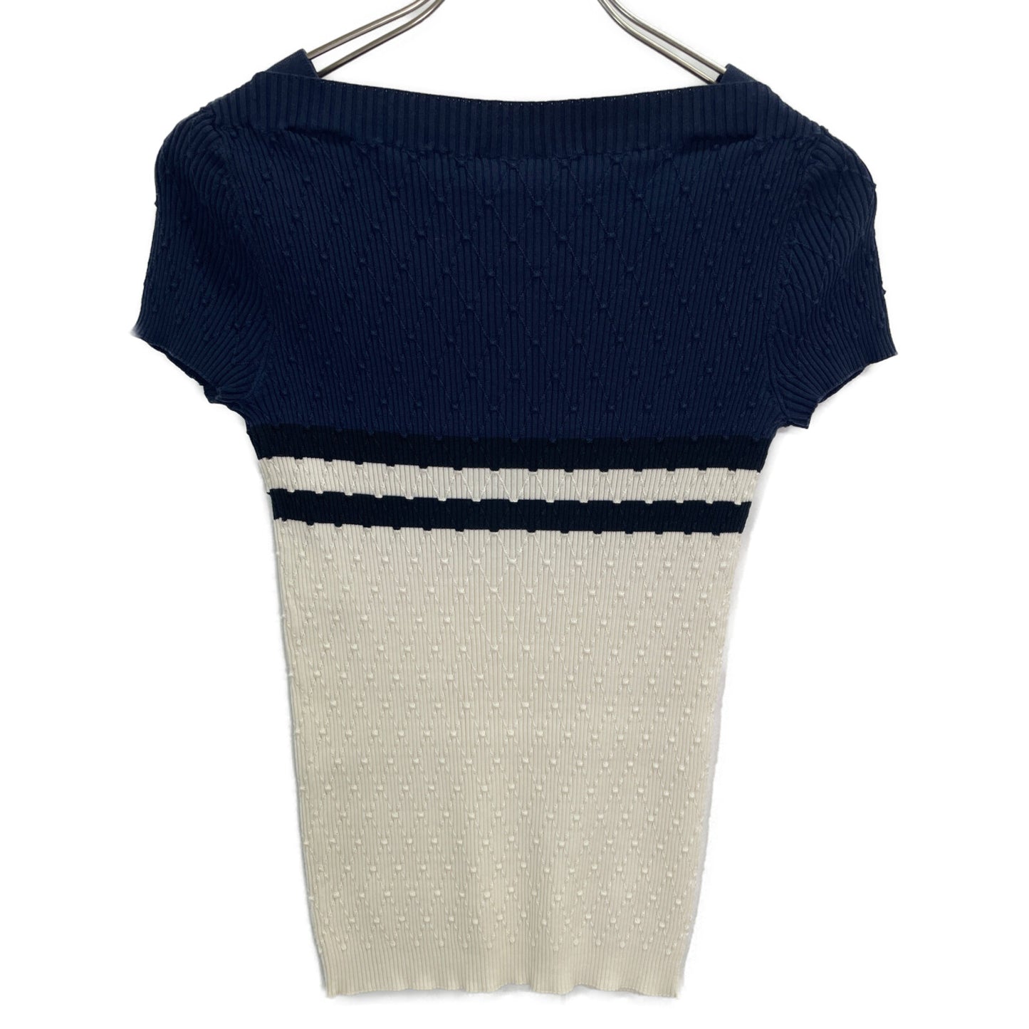 CHANEL シャネル ネイビー×ホワイト P53627 半袖ニットカットソー トップス 34