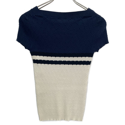 CHANEL シャネル ネイビー×ホワイト P53627 半袖ニットカットソー トップス 34