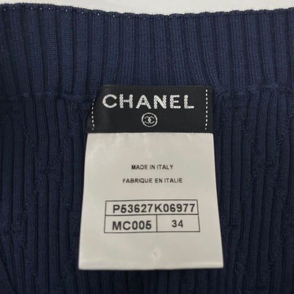 CHANEL シャネル ネイビー×ホワイト P53627 半袖ニットカットソー トップス 34