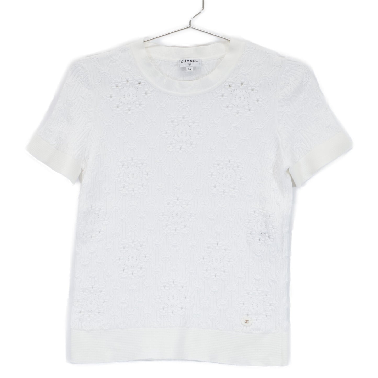 CHANEL シャネル 【国内正規】P62875K48458 ココマークプレート付 ショートスリーブ ニットセーター/ トップス 34