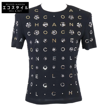 CHANEL シャネル 美品 国内正規 P70789V61962 カメリア＆アイコン パール シルク Tシャツ カットソー トップス 34