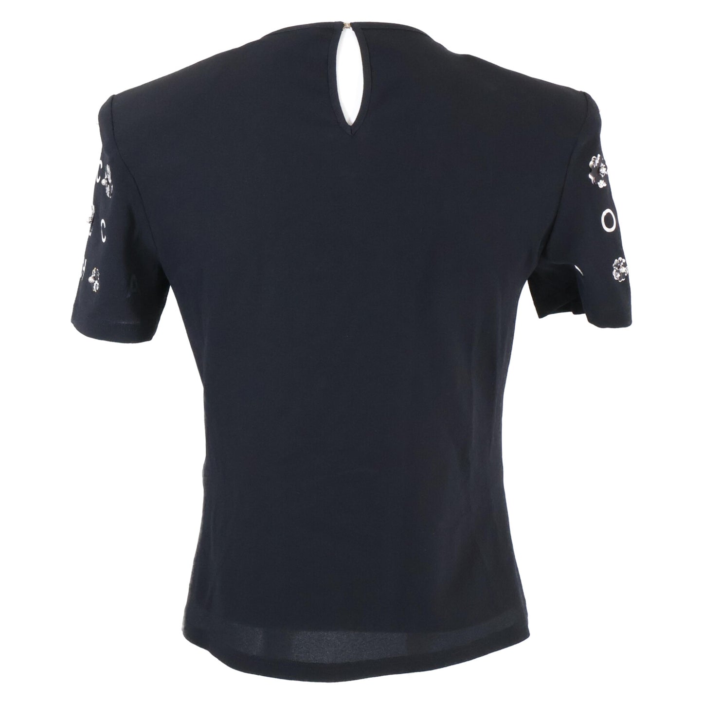 CHANEL シャネル 美品 国内正規 P70789V61962 カメリア＆アイコン パール シルク Tシャツ カットソー トップス 34