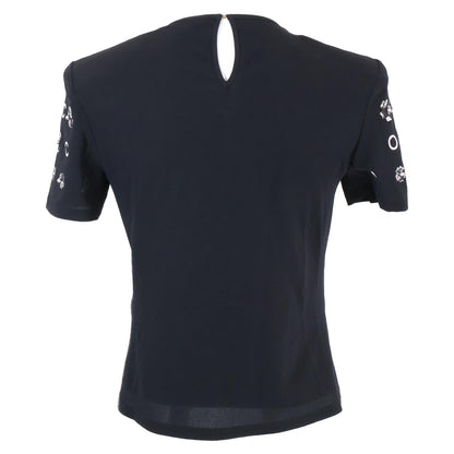 CHANEL シャネル 美品 国内正規 P70789V61962 カメリア＆アイコン パール シルク Tシャツ カットソー トップス 34