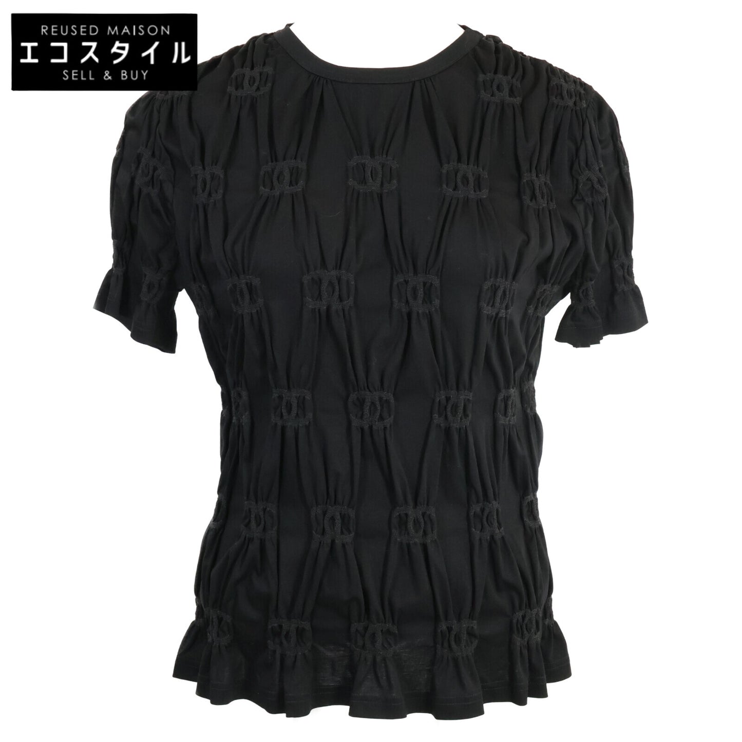 CHANEL シャネル 【美品/国内正規/22年製】P71037K10173 クルーズ ココマーク シャーリング 半袖カットソー/ トップス XS