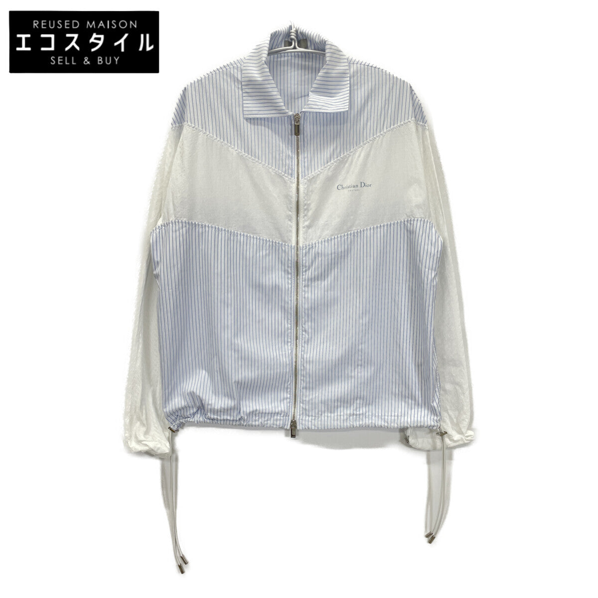 Dior HOMME ディオールオム ﾎﾜｲﾄ×ﾌﾞﾙｰ ｽﾄﾗｲﾌﾟ ｼﾞｯﾌﾟｱｯﾌﾟﾌﾞﾙｿﾞﾝ ジャケット 48