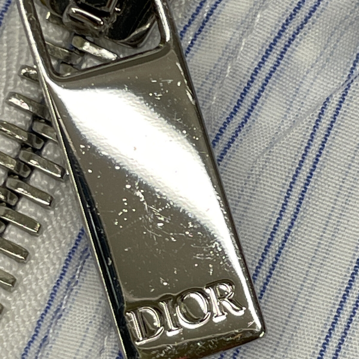 Dior HOMME ディオールオム ﾎﾜｲﾄ×ﾌﾞﾙｰ ｽﾄﾗｲﾌﾟ ｼﾞｯﾌﾟｱｯﾌﾟﾌﾞﾙｿﾞﾝ ジャケット 48