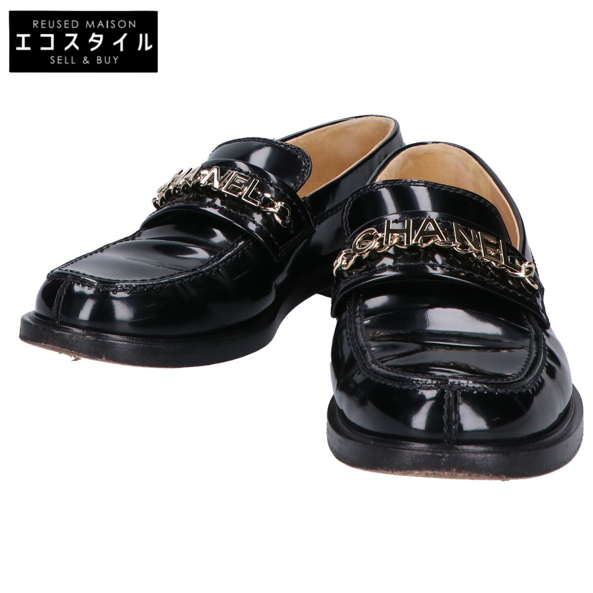 CHANEL シャネル G37430 メタルロゴ パテントレザー ローファー シューズ 37C