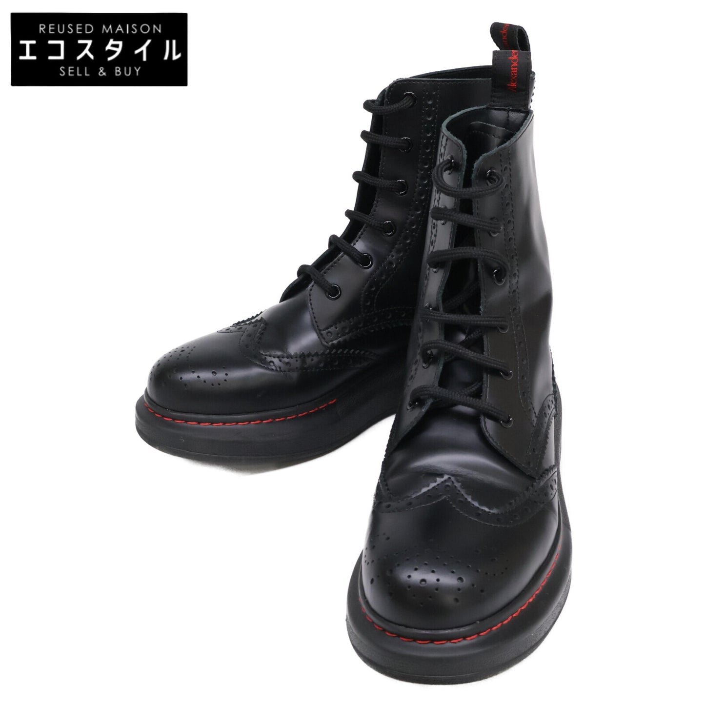 Alexander McQueen アレキサンダーマックイーン 【美品】586402 レザー メダリオン レースアップ ブーツ シューズ 38E