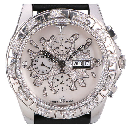 TIRET NEW YORK ティレット ニューヨーク オートマティッククロノグラフ100 ホワイトMOPスプラッシュダイアル フルダイヤモンド シースルーバック 腕時計