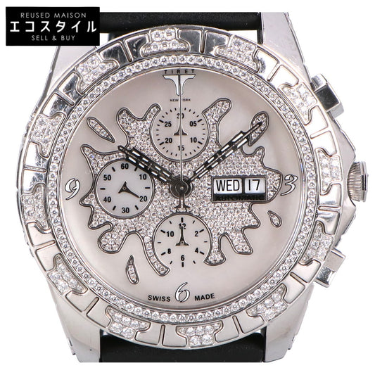TIRET NEW YORK ティレット ニューヨーク オートマティッククロノグラフ100 ホワイトMOPスプラッシュダイアル フルダイヤモンド シースルーバック 腕時計