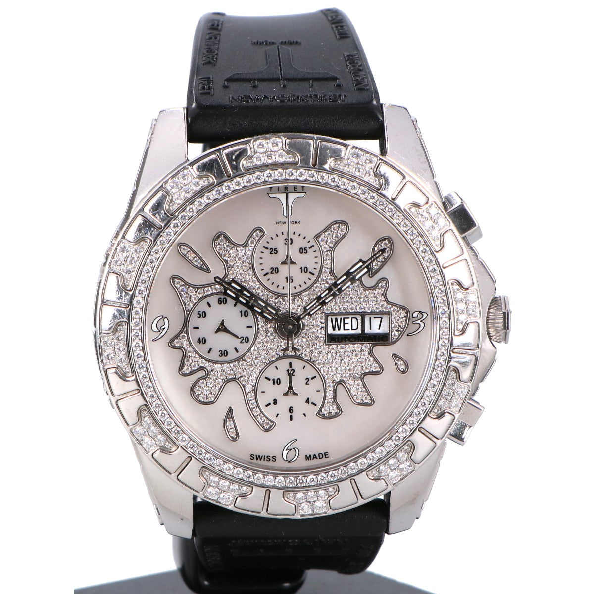 TIRET NEW YORK ティレット ニューヨーク オートマティッククロノグラフ100 ホワイトMOPスプラッシュダイアル フルダイヤモンド シースルーバック 腕時計