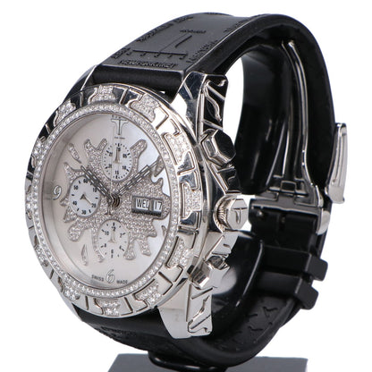 TIRET NEW YORK ティレット ニューヨーク オートマティッククロノグラフ100 ホワイトMOPスプラッシュダイアル フルダイヤモンド シースルーバック 腕時計