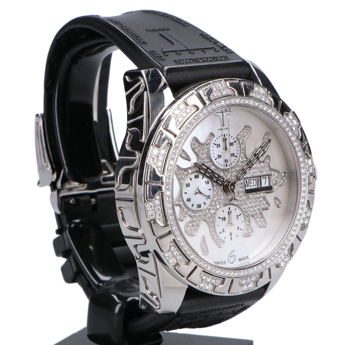 TIRET NEW YORK ティレット ニューヨーク オートマティッククロノグラフ100 ホワイトMOPスプラッシュダイアル フルダイヤモンド シースルーバック 腕時計