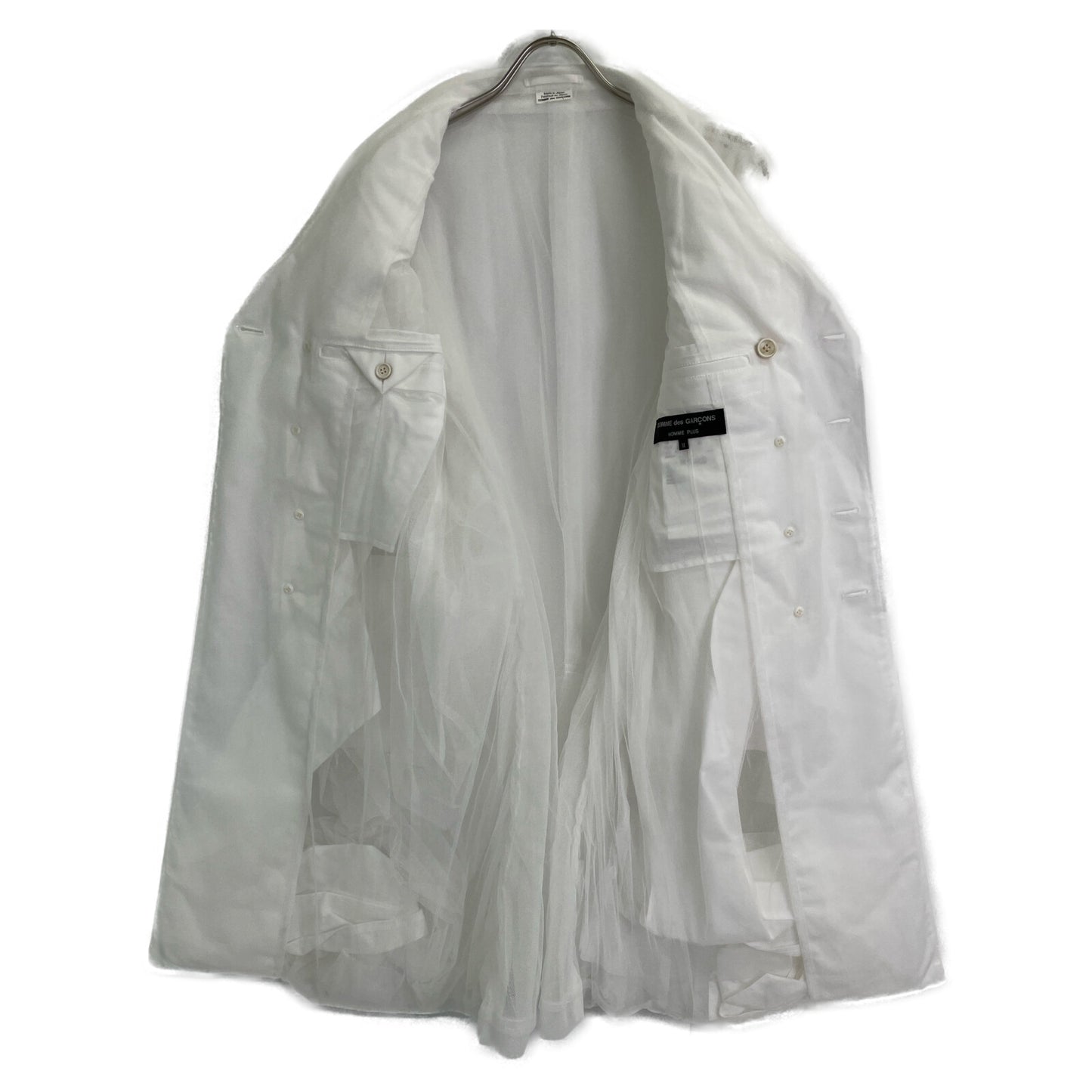 COMMEdesGARCONS HOMME PLUS コムデギャルソンオムプリュス 25SS 白 ﾅｲﾛﾝﾁｭｰﾙ ﾛﾝｸﾞﾀﾞﾌﾞﾙｼﾞｬｹｯﾄ ジャケット M