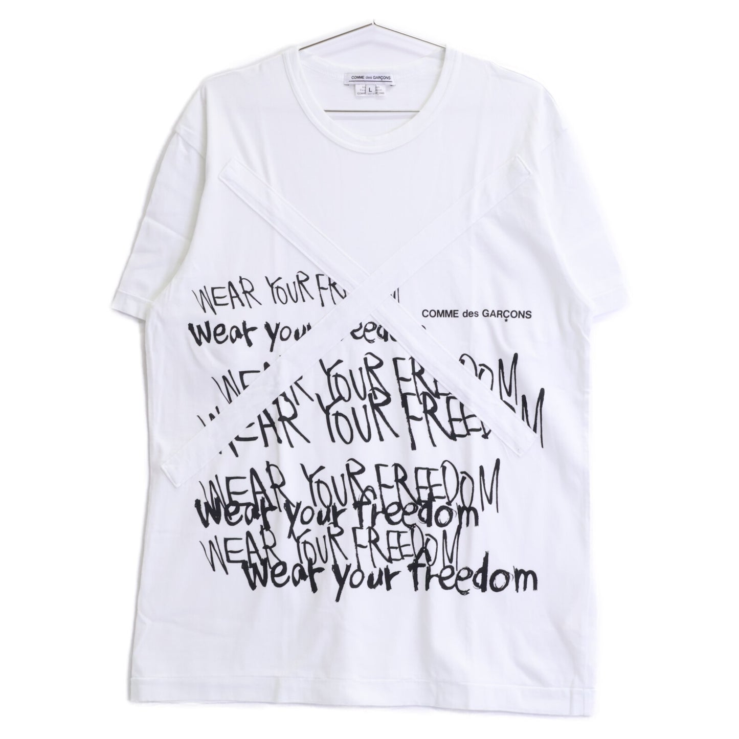 COMMEdesGARCONS コムデギャルソン 白 ｺｯﾄﾝ WEAR YOUR FREEDOM Tｼｬﾂ トップス L