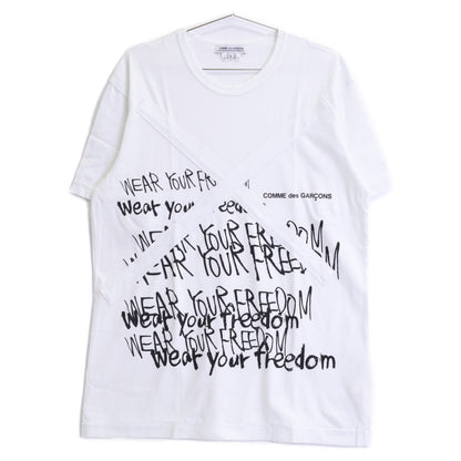 COMMEdesGARCONS コムデギャルソン 白 ｺｯﾄﾝ WEAR YOUR FREEDOM Tｼｬﾂ トップス L