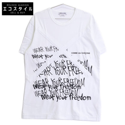 COMMEdesGARCONS コムデギャルソン 白 ｺｯﾄﾝ WEAR YOUR FREEDOM Tｼｬﾂ トップス L