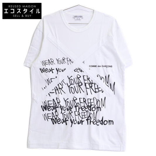 COMMEdesGARCONS コムデギャルソン 白 ｺｯﾄﾝ WEAR YOUR FREEDOM Tｼｬﾂ トップス L