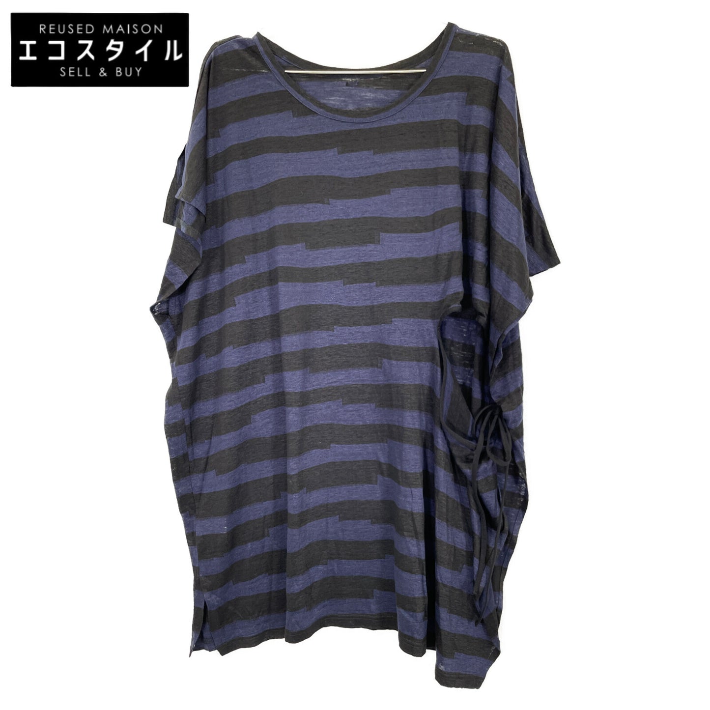 Y's ワイズ 23SS ネイビー×ブラック リネン オーバーカットソー トップス 2