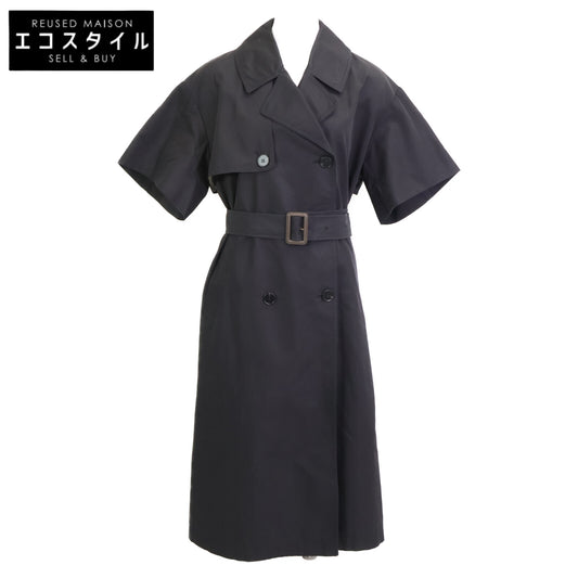 THOMAS MAGPIE トーマスマグパイ 2221202 ﾌﾞﾗｯｸ ｺｯﾄﾝ ﾊﾞｯｸﾌﾟﾘﾝﾄ ｼｮｰﾄｽﾘｰﾌﾞﾄﾚﾝﾁｺｰﾄ コート 38