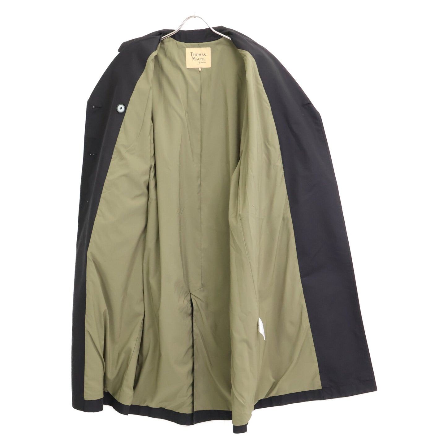 THOMAS MAGPIE トーマスマグパイ 2221202 ﾌﾞﾗｯｸ ｺｯﾄﾝ ﾊﾞｯｸﾌﾟﾘﾝﾄ ｼｮｰﾄｽﾘｰﾌﾞﾄﾚﾝﾁｺｰﾄ コート 38