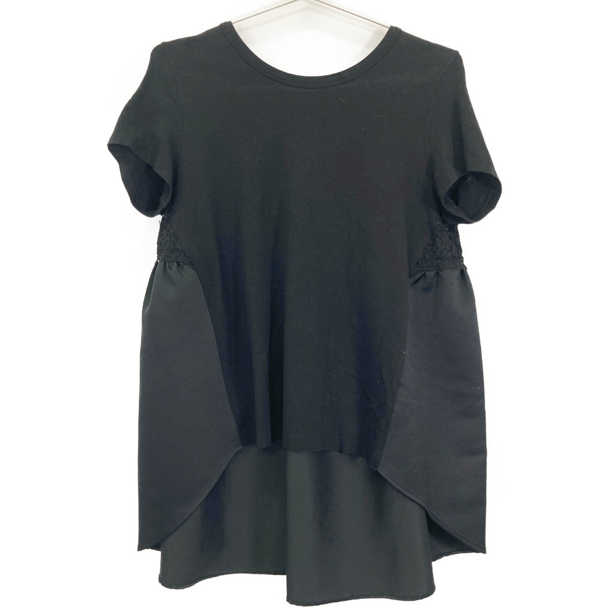 YOKOCHAN ヨーコチャン ﾌﾞﾗｯｸ ﾊﾞｯｸﾚｰｽ装飾ﾌｨｯｼｭﾃｰﾙﾌﾞﾗｳｽ トップス 40