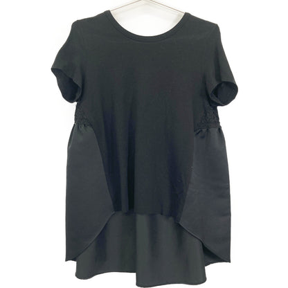 YOKOCHAN ヨーコチャン ﾌﾞﾗｯｸ ﾊﾞｯｸﾚｰｽ装飾ﾌｨｯｼｭﾃｰﾙﾌﾞﾗｳｽ トップス 40