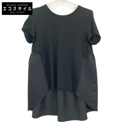 YOKOCHAN ヨーコチャン ﾌﾞﾗｯｸ ﾊﾞｯｸﾚｰｽ装飾ﾌｨｯｼｭﾃｰﾙﾌﾞﾗｳｽ トップス 40