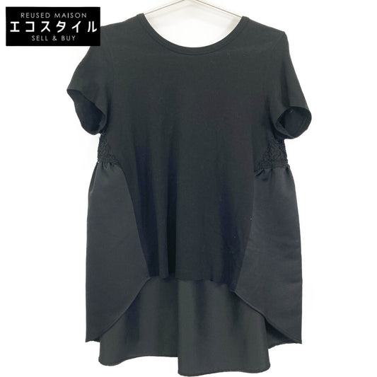 YOKOCHAN ヨーコチャン ﾌﾞﾗｯｸ ﾊﾞｯｸﾚｰｽ装飾ﾌｨｯｼｭﾃｰﾙﾌﾞﾗｳｽ トップス 40