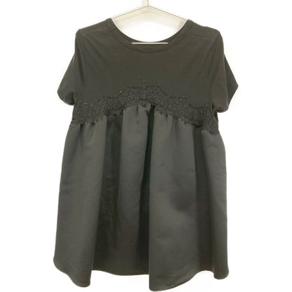 YOKOCHAN ヨーコチャン ﾌﾞﾗｯｸ ﾊﾞｯｸﾚｰｽ装飾ﾌｨｯｼｭﾃｰﾙﾌﾞﾗｳｽ トップス 40