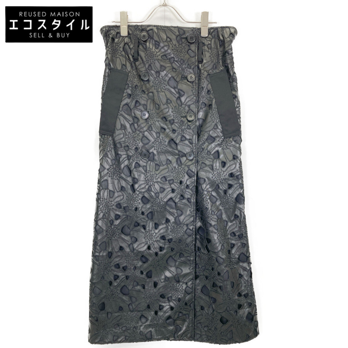 ADORE アドーア 24年製 531-4220907 ﾌﾞﾗｯｸ ﾌｪｲｸﾚｻﾞｰｶｯﾄﾜｰｸｽｶｰﾄ スカート 38