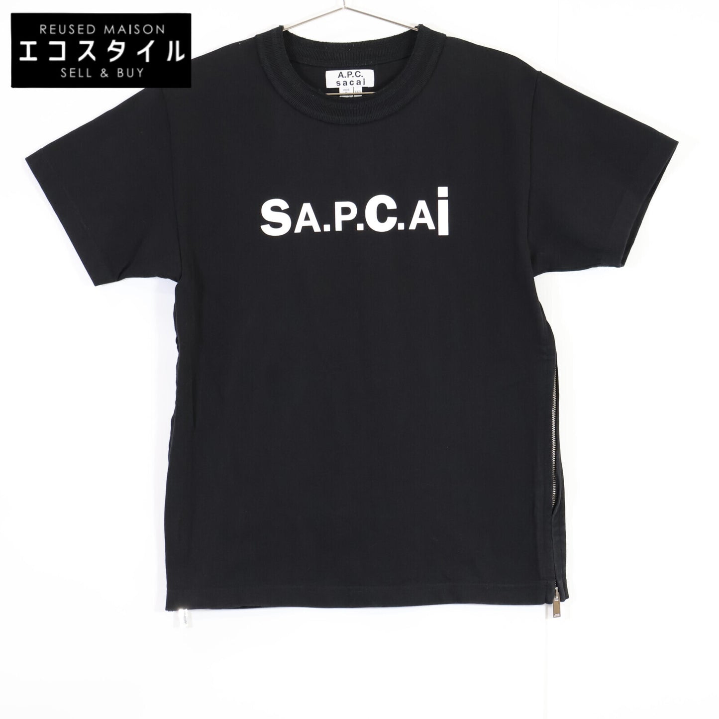A.P.C. アーペーセー ｘSACAIサカイ【美品/21年製】21E2-COEQW-M26978 サイドジップ ロゴ スウェットTシャツ/ トップス XXS