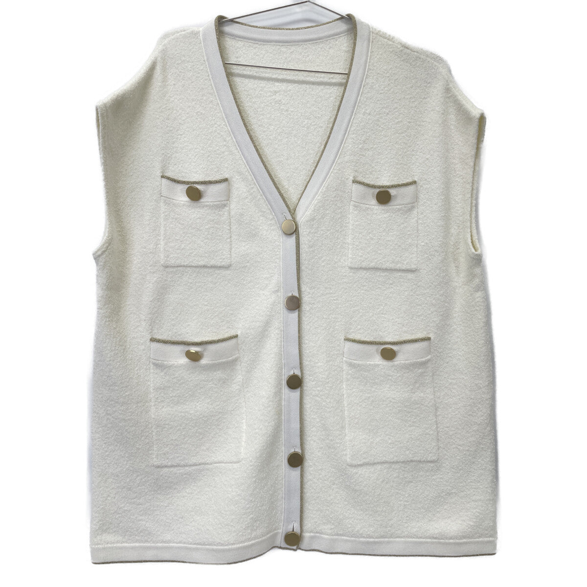 Diagram ダイアグラム 22年製 ﾎﾜｲﾄ ｺｯﾄﾝ×ﾅｲﾛﾝ 4ﾎﾟｹｯﾄ 金釦ﾊﾟｲﾙﾍﾞｽﾄ ベスト 36