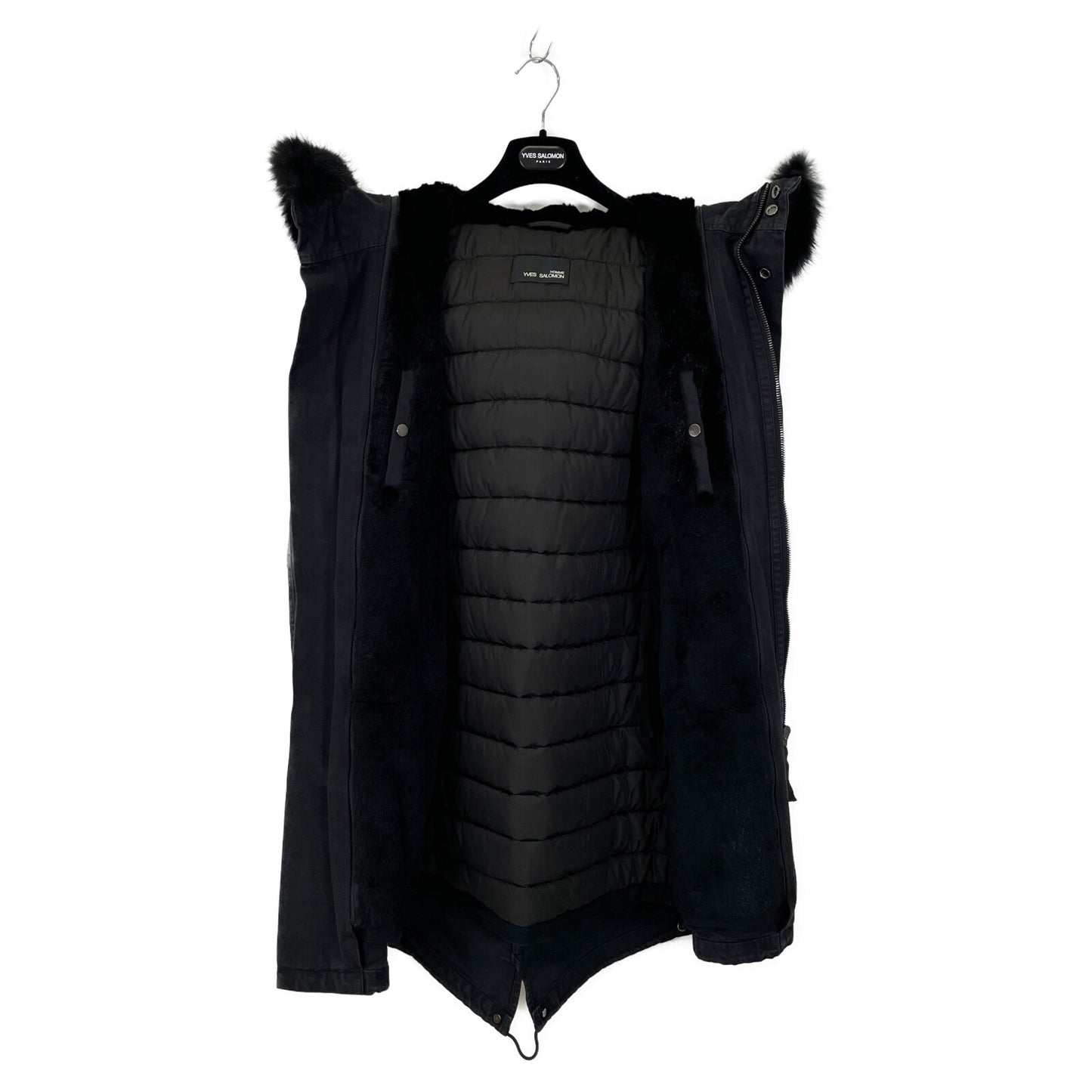 YVES SALOMON イヴサロモン 【HOMME】7WHM15891CV1W ブラック ラビットファー モッズコート コート 44