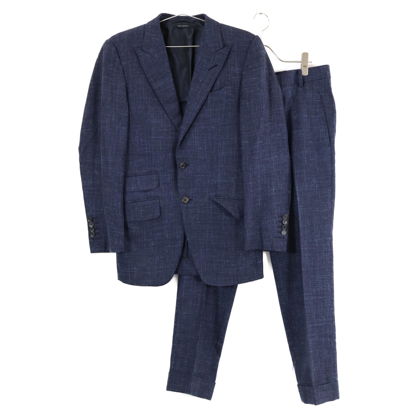 TOM FORD トムフォード 376R34/24YL4C ウールｘシルクｘリネン ピークドラペル サイドベンツ 2Bシングル スーツ セットアップ 44