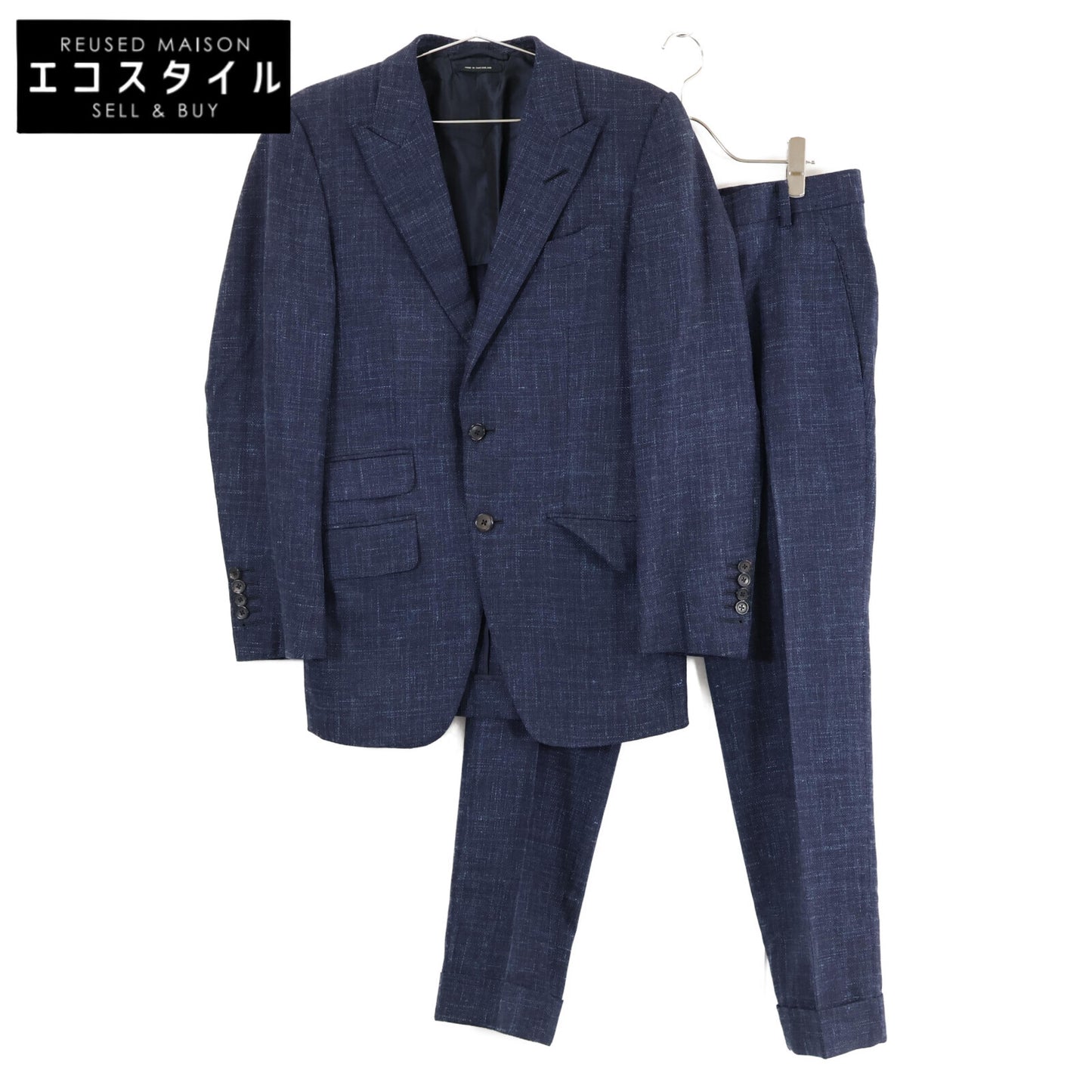 TOM FORD トムフォード 376R34/24YL4C ウールｘシルクｘリネン ピークドラペル サイドベンツ 2Bシングル スーツ セットアップ 44