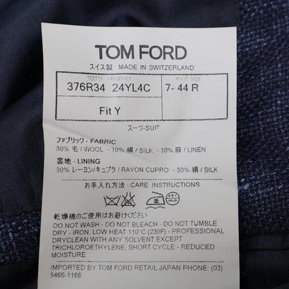 TOM FORD トムフォード 376R34/24YL4C ウールｘシルクｘリネン ピークドラペル サイドベンツ 2Bシングル スーツ セットアップ 44